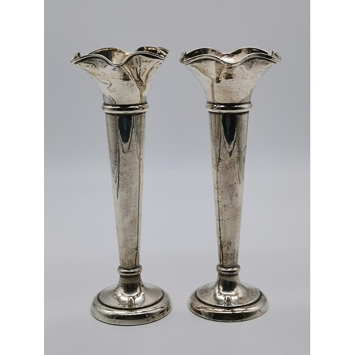 347 - A pair of George VI large silver trumpet vases by Walker & Hall, Sheffield 1937, with fluted collars... 