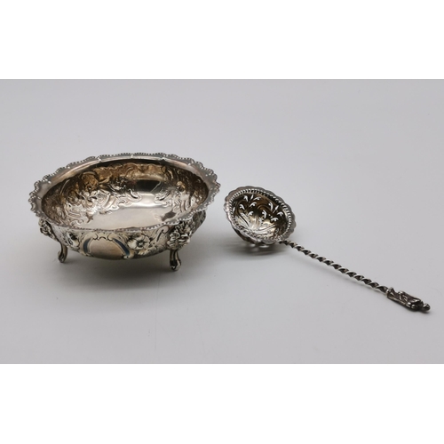 352 - A late Victorian silver sugar bowl and sifter spoon by Charles Stuart Harris, London 1889, the bowl ... 