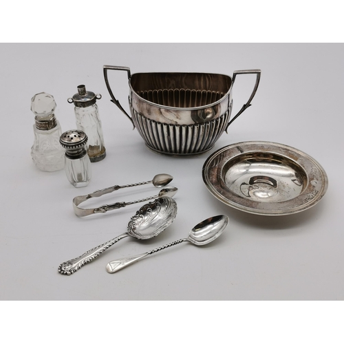 380 - A small mixed group of silver and silver-mounted wares, including an Edwardian silver caddy spoon by... 