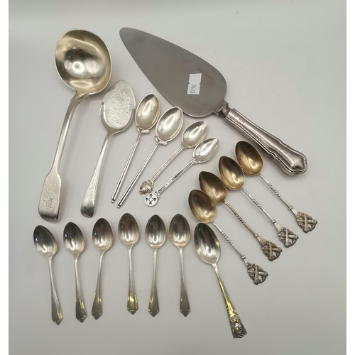 386 - A mixed assortment of silver spoons, Victorian and later, including two Iona Scottish silver coffee ... 