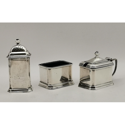 393 - An Art Deco silver three-piece cruet set by Elkington & Co Ltd, Birmingham 1936 and 1937, comprising... 