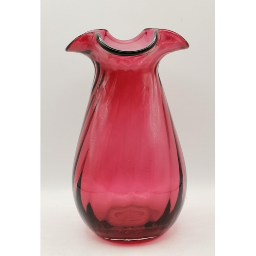 406 - Cranberry glassware including vase, Cranberry Glass Oval Decanter with stopper plus Bohemian Ruby fl... 