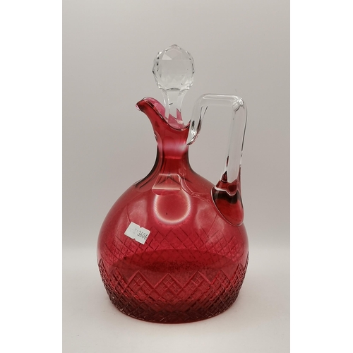 406 - Cranberry glassware including vase, Cranberry Glass Oval Decanter with stopper plus Bohemian Ruby fl... 