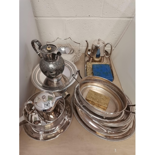 747 - Collection of Silver plated and EPNS items - serving dishes, coffee pots, cake stands etc