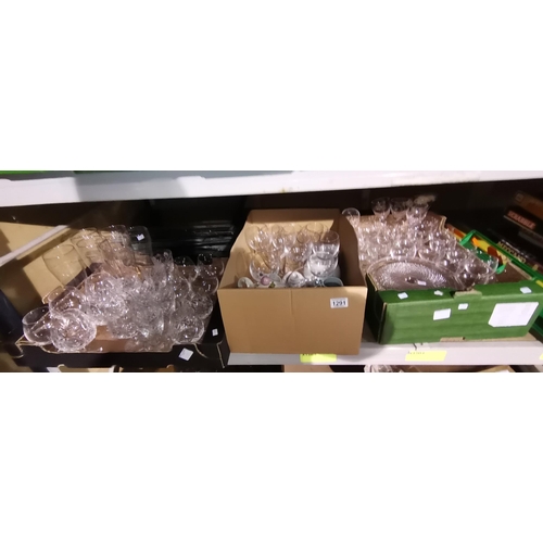 1291 - 5 x boxes of cut glassware and china incl 