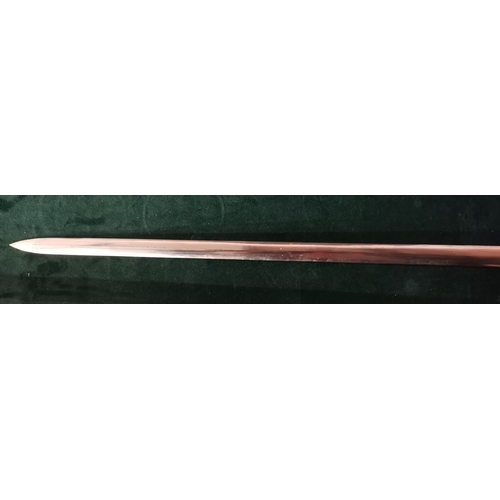 2 - A late 19th Century black japanned sword-stick walking cane with copper domed pommel, collar and tip... 