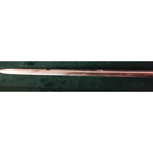 2 - A late 19th Century black japanned sword-stick walking cane with copper domed pommel, collar and tip... 