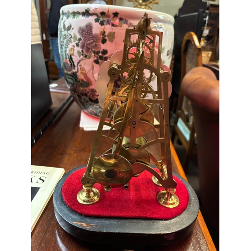 139 - Victorian skeleton clock with glass dome on ebonised base by C Hart Hull (1846 - 1863) 37cm height; ... 