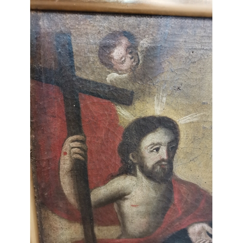 109 - Spanish School, 19th Century, The Holy Trinity, oil on canvas, laid on board, framed. 48cm by 37.5cm... 