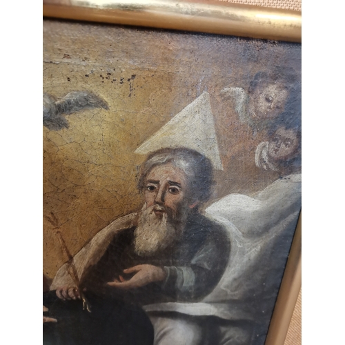 109 - Spanish School, 19th Century, The Holy Trinity, oil on canvas, laid on board, framed. 48cm by 37.5cm... 