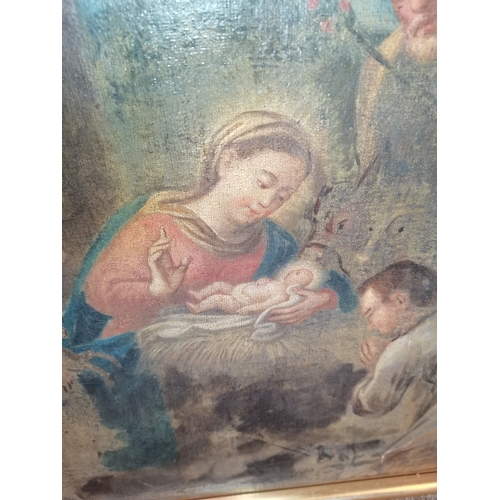 110 - Continental School, 18th Century, Adoration of the Shepherds, oil on canvas, chalk signature (illegi... 