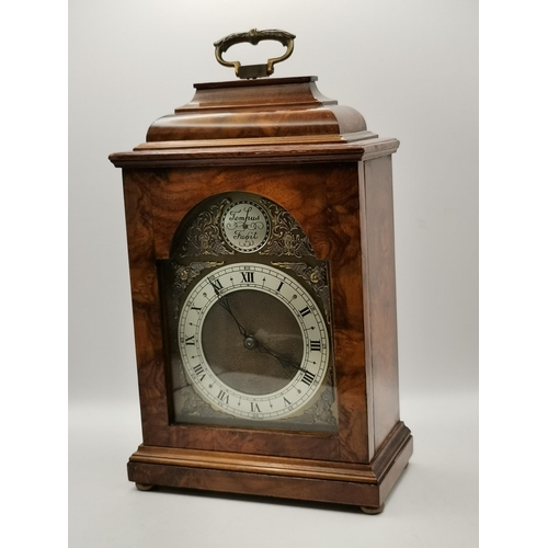 76 - Elliott Queen Anne Style miniature bracket clock with gilt dial and silvered chapter ring contained ... 