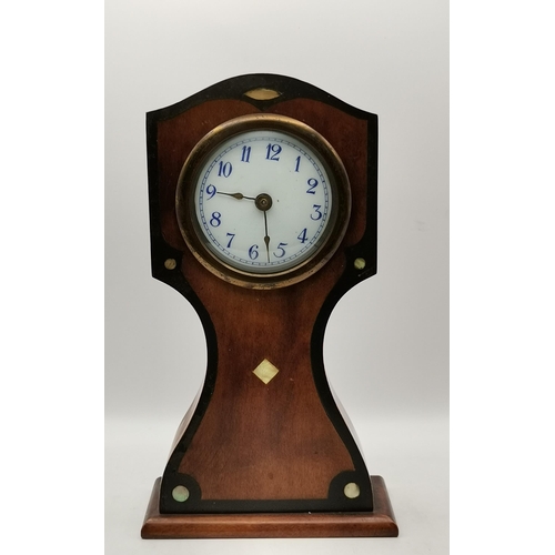 78 - Edwardian Art Nouveau tulip-shaped mantel clock Mahogany case with satinwood inlay and mother of pea... 