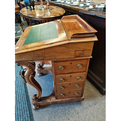 669 - Victorian Walnut Davenport with lift up stationery compartment with elegant carved cabriole legs