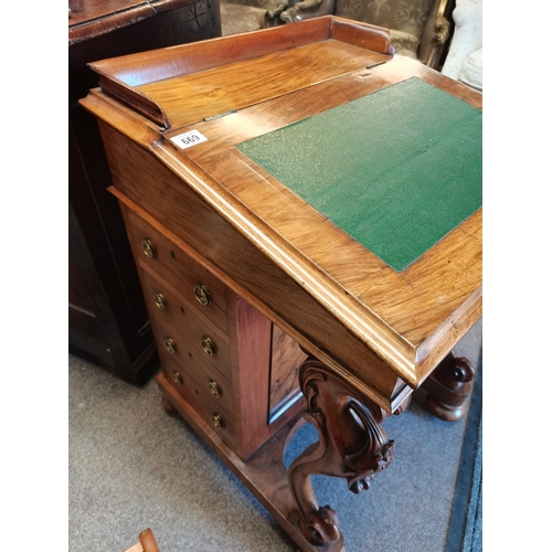 669 - Victorian Walnut Davenport with lift up stationery compartment with elegant carved cabriole legs