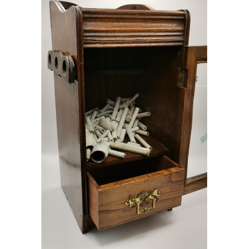 17 - Antique Victorian Smokers Cabinet with glass door and key and small drawer complete with a collectio... 