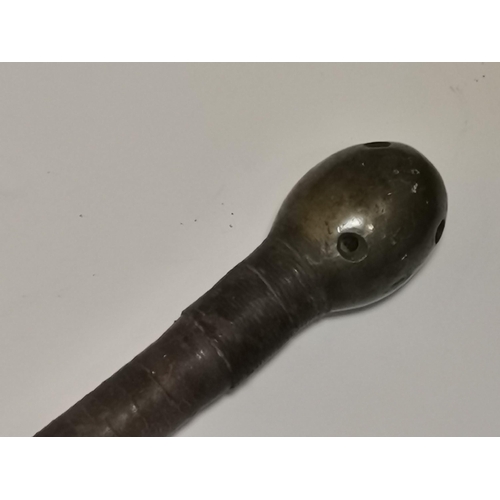 54 - An antique veterinary bovine instrument, the leather-covered tube with pierced brass ovoid fitting a... 