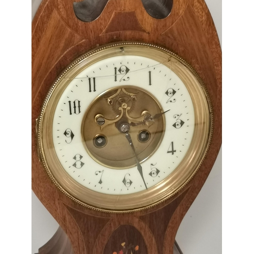 8 - Edwardian Medaille D' Argent Mantel Clock with floral marquetry inlaid decoration H40cm to top of Br... 