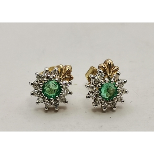 432A - Three pairs of gem-stone earrings, comprising a pair of 9 carat gold emerald and diamond cluster stu... 