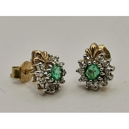 432A - Three pairs of gem-stone earrings, comprising a pair of 9 carat gold emerald and diamond cluster stu... 