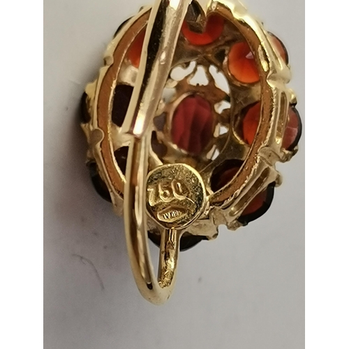 432A - Three pairs of gem-stone earrings, comprising a pair of 9 carat gold emerald and diamond cluster stu... 