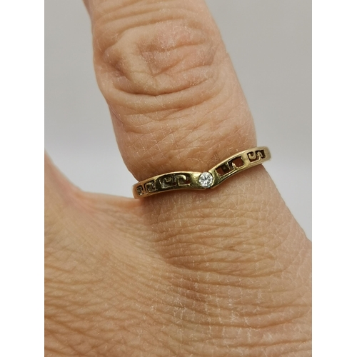 442A - Four 9 carat gold gem-set rings, variously set with white and blue stones, including three-stone cro... 