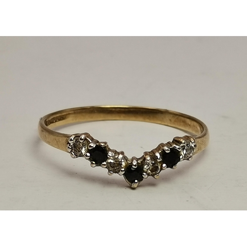 442A - Four 9 carat gold gem-set rings, variously set with white and blue stones, including three-stone cro... 