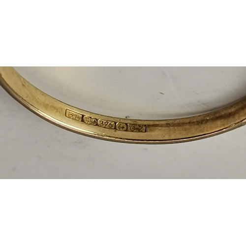 442A - Four 9 carat gold gem-set rings, variously set with white and blue stones, including three-stone cro... 