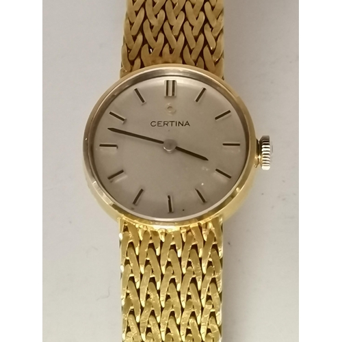 459 - A lady's 18 carat gold bracelet wristwatch, the silvered circular dial signed Certina, with blued st... 
