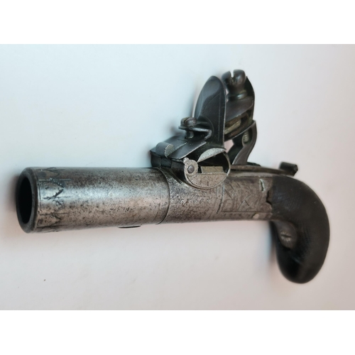 464 - An early 19th Century flintlock box lock pocket pistol, with 1⅝