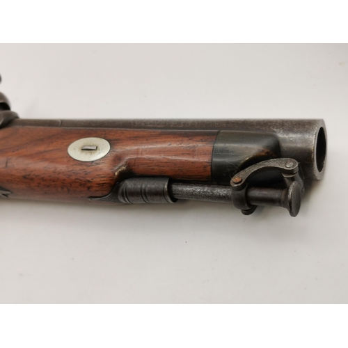 469 - A 19th Century percussion travelling pistol, signed POWELL SHEFFIELD to lockplate, with scrolling fo... 