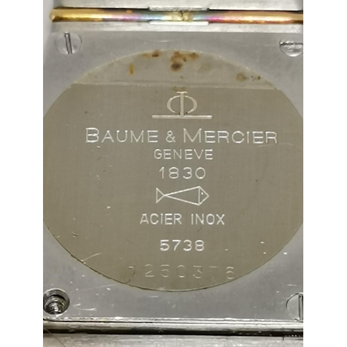 482 - A bi-metal quartz steel bracelet wristwatch, 1980s, the silvered cushion shaped dial signed Baume & ... 