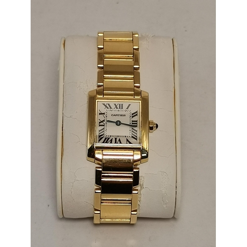 484a - Cartier: A lady's 18 carat gold Tank Française bracelet wristwatch, ref. 2385, the ivory dial signed... 