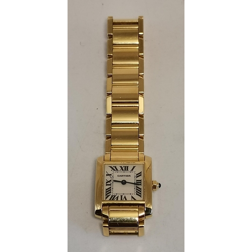 484a - Cartier: A lady's 18 carat gold Tank Française bracelet wristwatch, ref. 2385, the ivory dial signed... 