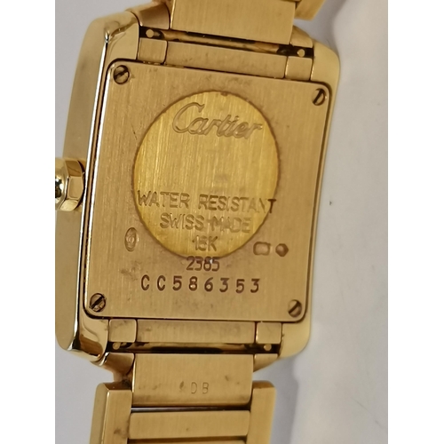 484a - Cartier: A lady's 18 carat gold Tank Française bracelet wristwatch, ref. 2385, the ivory dial signed... 