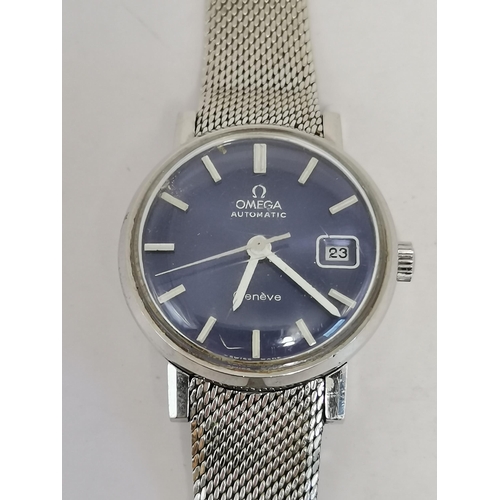 486 - A lady's automatic mesh bracelet wristwatch, 1970s, the blue circular dial signed Omega Automatic Ge... 