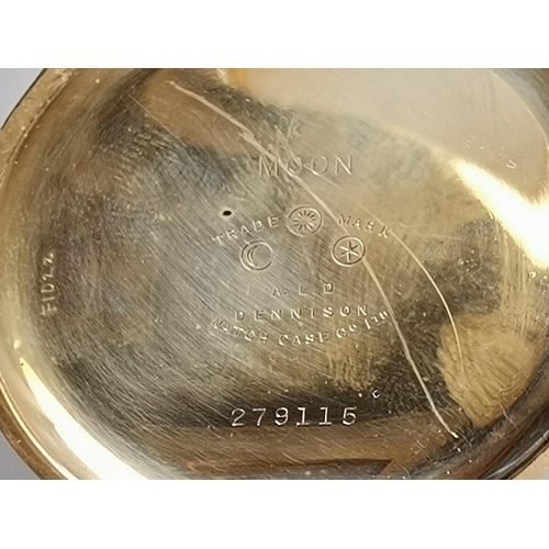 487 - A gold-plated Waltham USA Traveler full hunter pocket watch, the cream enamel dial signed, with blac... 