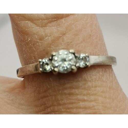 519 - 9ct White Gold three stone ring size P