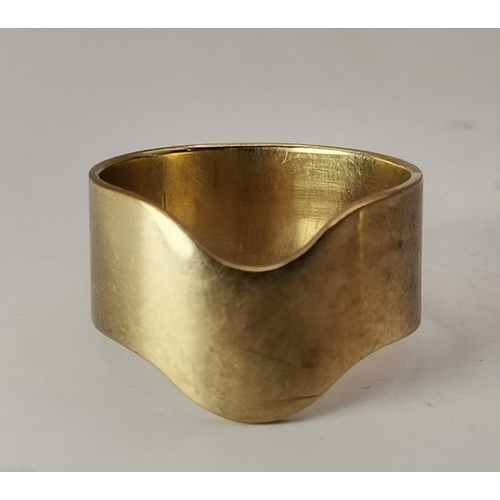 536A - Two 9 carat gold rings, the first a bulbous band with engraved diagonal decoration, ring size V; the... 