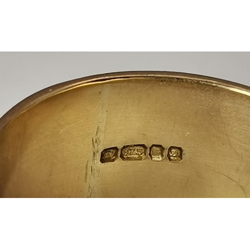 536A - Two 9 carat gold rings, the first a bulbous band with engraved diagonal decoration, ring size V; the... 