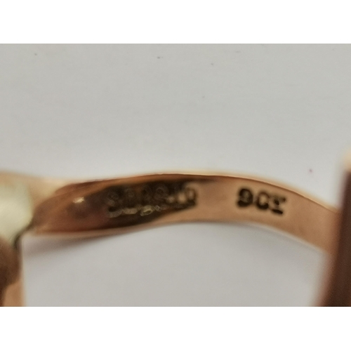 536A - Two 9 carat gold rings, the first a bulbous band with engraved diagonal decoration, ring size V; the... 