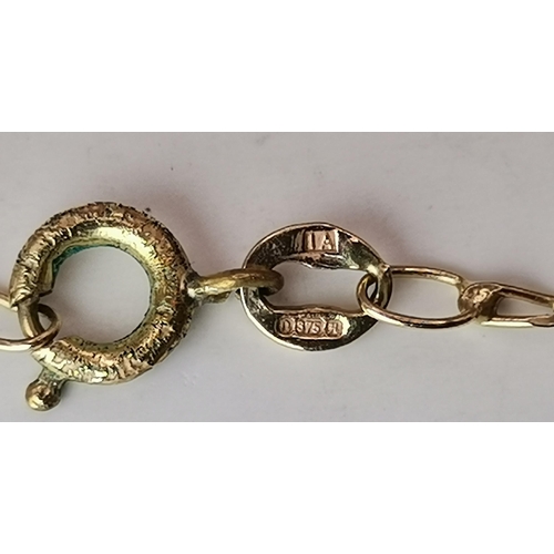 541 - A 9 carat gold fine fancy link chain necklace, hallmarked 375, hung with two 14 carat gold charms, o... 