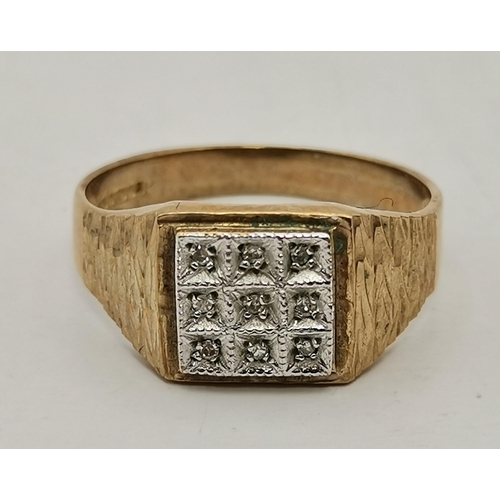 558A - A gent's 9 carat gold banded hardstone cabochon signet ring, hallmarked 375, ring size S; together w... 