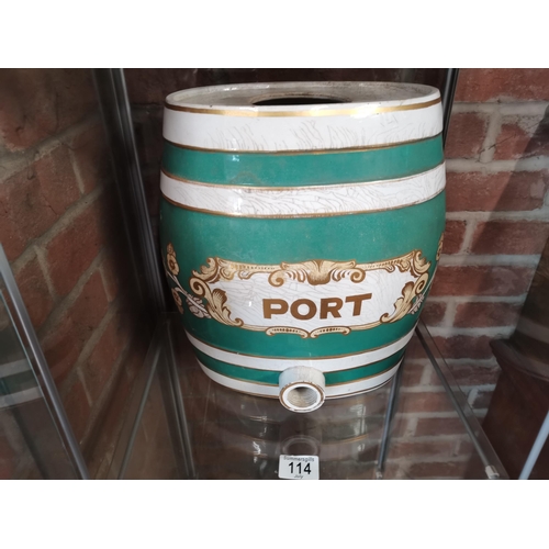 114 - Antique Ceramic Port barrel 30cm height (lid and tap missing)