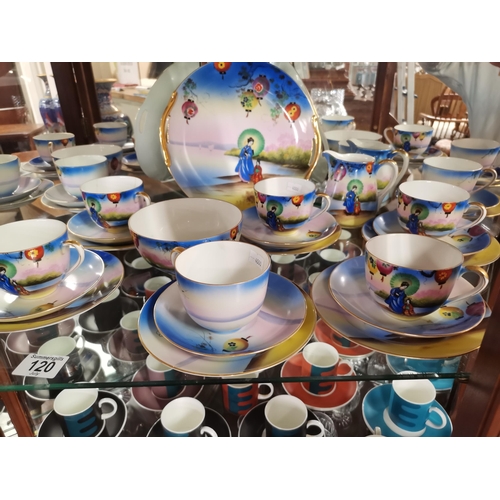 120 - Vintage Noritake Tea Service 'Geisha Girl' pattern - One serving plate, Milk Jug, Sugar bowl, six cu... 