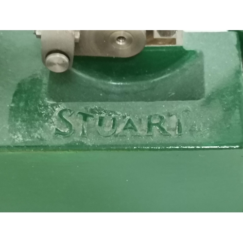 67 - A Stuart live steam stationary beam engine on wooden plinth, painted green. Base approx. 35.5cm by14... 