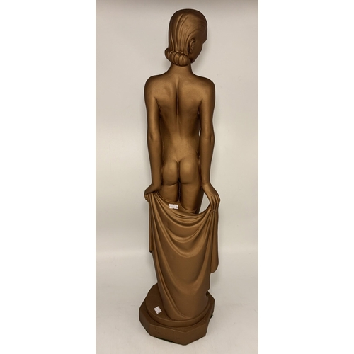 1 - A female nude plaster figure, bronze-gilt painted, to an octagonal base, impressed marks and numbers... 