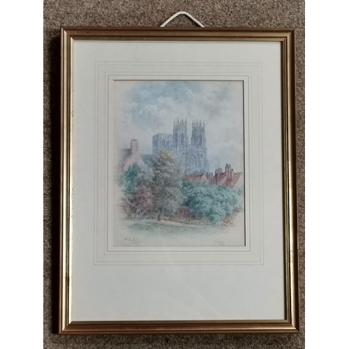 100 - George Fall (British, 1848-1925), 'Minster, York', watercolour, signed and titled, framed. 24.5cm by... 
