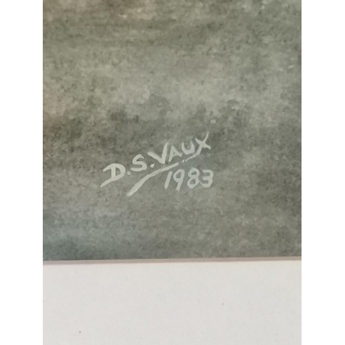 103 - D. S. Vaux (20th Century), 'Quiver', watercolour of a hunter standing in grassy parkland, signed and... 