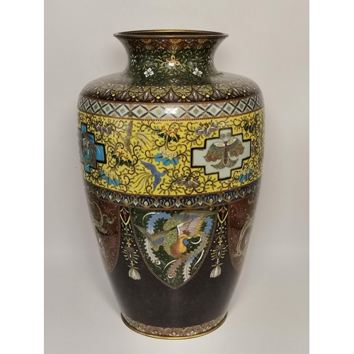 115 - A Japanese Meiji period cloisonné enamel vase by Inaba, signed to base, with panelled decoration dep... 